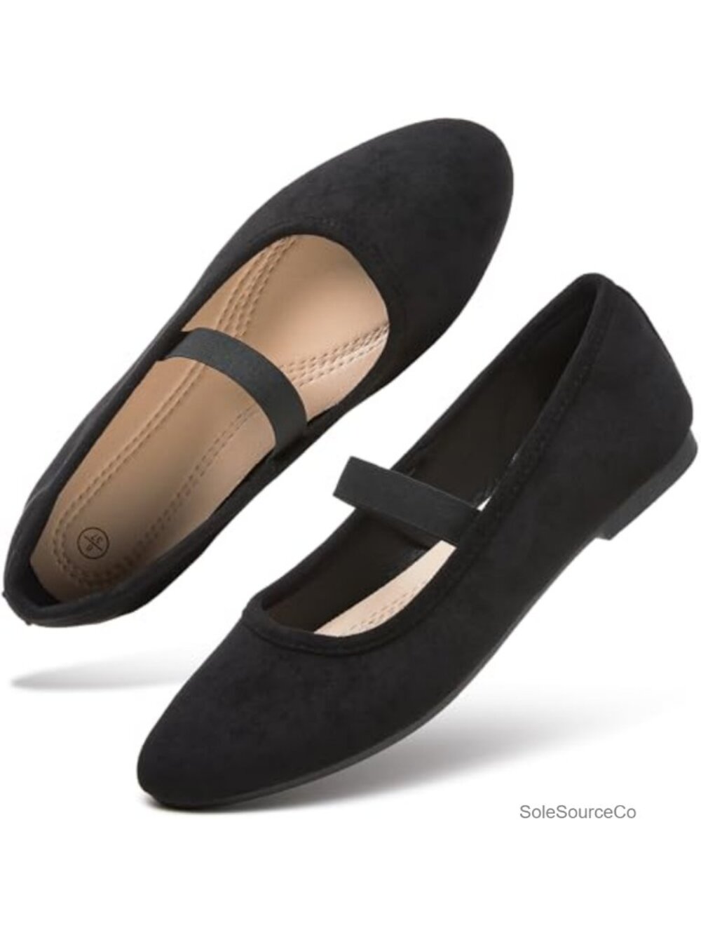 Women's Mary Janes Ballet Flats Faux Suede Memory Foam Dress Shoes Two-Way Strap
